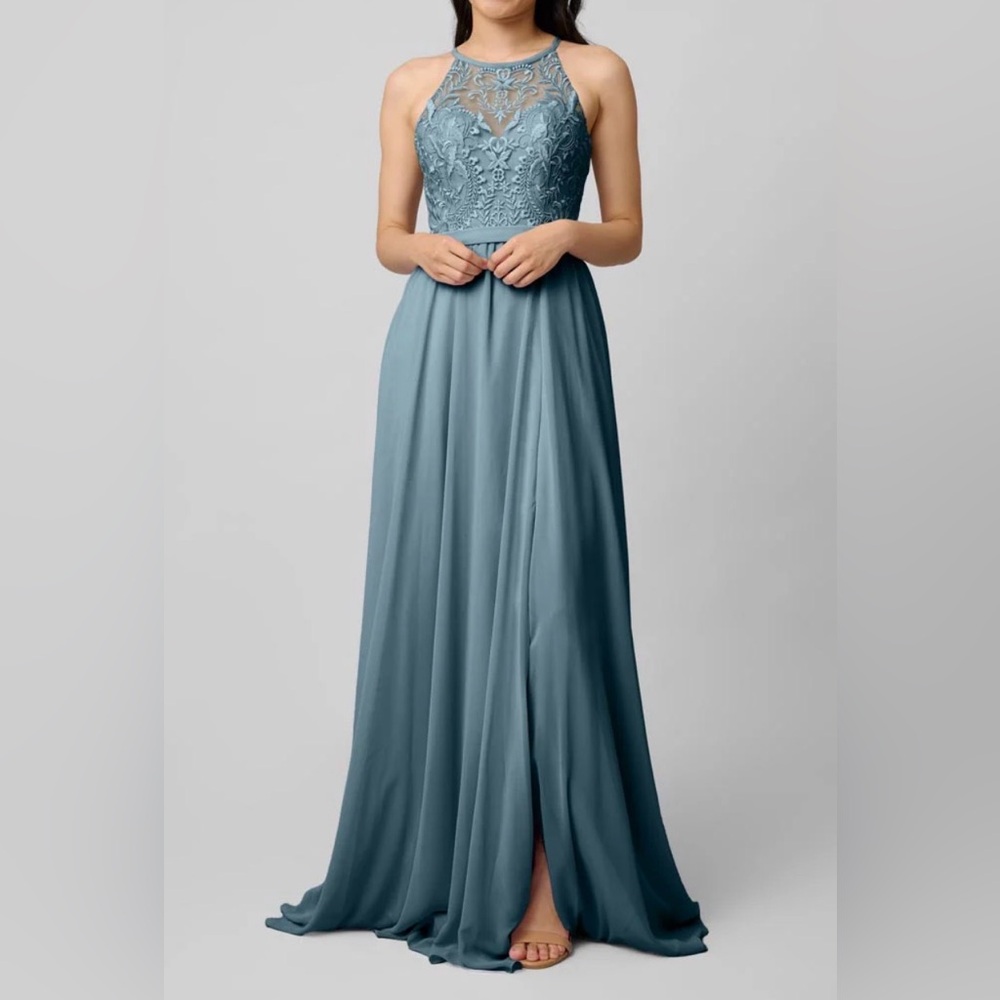 NWT Kennedy Blue Evening Gown Front Slit Bridesmaid’s Dress In Slate Blue